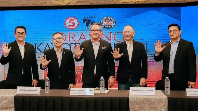 Oras ng Katotohanan TV5 Partnership contract renewal signed by Apostle Jonathan S. Ferriol and TV5 representatives for continued nationwide evangelism.