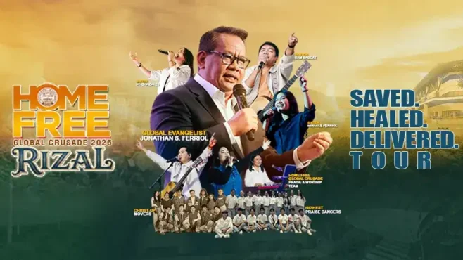 Home Free Global Crusade Rizal with Apostle Jonathan S. Ferriol preaching to thousands at the Ynares Center in Montalban, Rizal.