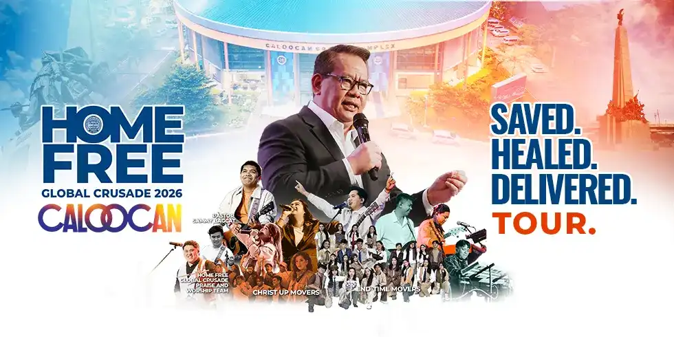 Home Free Global Crusade Caloocan 2026 gathers 7,500 attendees at the Caloocan Sports Complex as Apostle Jonathan S. Ferriol preaches the Gospel, leading thousands to accept Jesus Christ and receive water baptism.