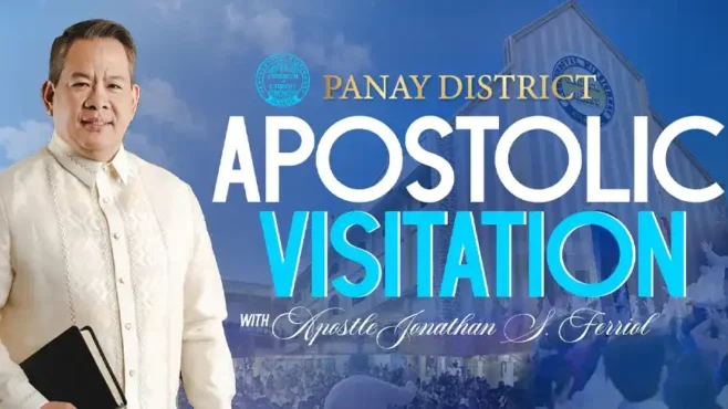 Apostle Jonathan S. Ferriol delivers the Apostolic message during Panay District Apostolic Visitation 2026 in Kalibo, Aklan.